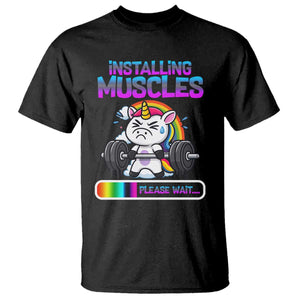 Installing Muscles Please Wait T Shirt Cute Unicorn Gym Workout Gift TS12 Black Print Your Wear