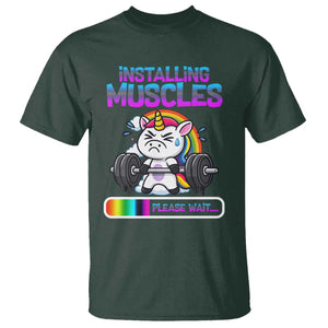 Installing Muscles Please Wait T Shirt Cute Unicorn Gym Workout Gift TS12 Dark Forest Green Print Your Wear