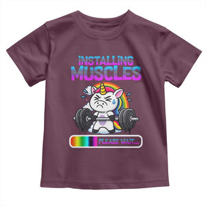 Installing Muscles Please Wait Toddler T Shirt Cute Unicorn Gym Workout Gift TS12 Maroon Print Your Wear