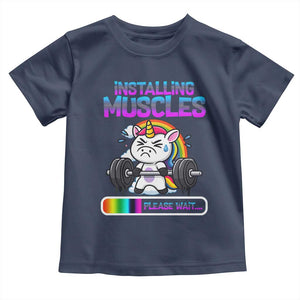 Installing Muscles Please Wait Toddler T Shirt Cute Unicorn Gym Workout Gift TS12 Navy Print Your Wear