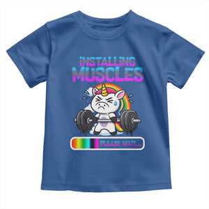 Installing Muscles Please Wait Toddler T Shirt Cute Unicorn Gym Workout Gift TS12 Royal Blue Print Your Wear