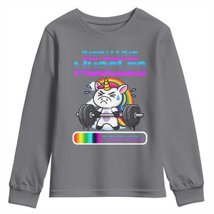 Installing Muscles Please Wait Youth Sweatshirt Cute Unicorn Gym Workout Gift TS12 Charcoal Print Your Wear