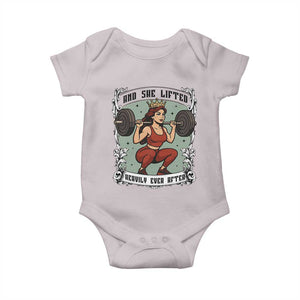 And She Lifted Heavily Ever After Baby Onesie Women Weightlifting Humor Gift TS12 Ice Gray Print Your Wear