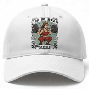 And She Lifted Heavily Ever After Baseball Cap Women Weightlifting Humor Gift TS12 Print Your Wear