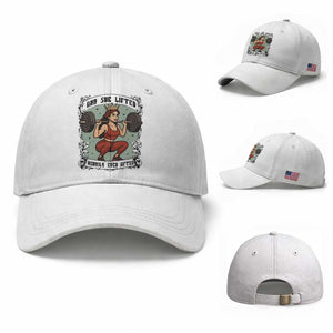 And She Lifted Heavily Ever After Baseball Cap Women Weightlifting Humor Gift TS12 Baseball Cap Universal Fit White Print Your Wear
