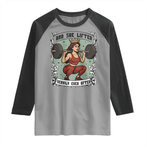 And She Lifted Heavily Ever After Raglan Shirt Women Weightlifting Humor Gift TS12 Sport Gray Black Print Your Wear