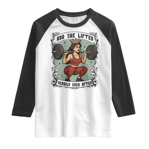 And She Lifted Heavily Ever After Raglan Shirt Women Weightlifting Humor Gift TS12 White Black Print Your Wear