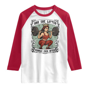 And She Lifted Heavily Ever After Raglan Shirt Women Weightlifting Humor Gift TS12 White Red Print Your Wear