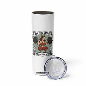 And She Lifted Heavily Ever After Skinny Tumbler Women Weightlifting Humor Gift TS12 Print Your Wear