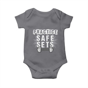 Practice Safe Sets Baby Onesie Funny Gym Workout Gift TS12 Charcoal Print Your Wear