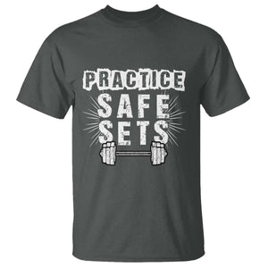 Practice Safe Sets T Shirt Funny Gym Workout Gift TS12 Dark Heather Print Your Wear