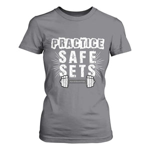Practice Safe Sets T Shirt For Women Funny Gym Workout Gift TS12 Charcoal Print Your Wear