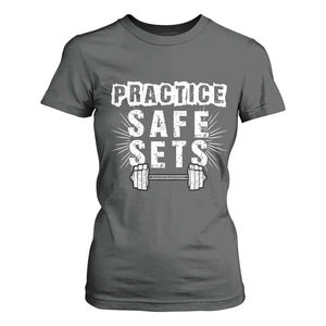 Practice Safe Sets T Shirt For Women Funny Gym Workout Gift TS12 Dark Heather Print Your Wear