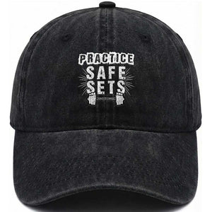 Practice Safe Sets Washed Cotton Baseball Cap Funny Gym Workout Gift TS12 Print Your Wear