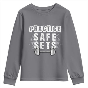 Practice Safe Sets Youth Sweatshirt Funny Gym Workout Gift TS12 Charcoal Print Your Wear