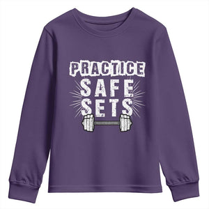 Practice Safe Sets Youth Sweatshirt Funny Gym Workout Gift TS12 Purple Print Your Wear