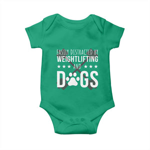 Easily Distracted By Weightlifting And Dogs Baby Onesie Funny Gym Gift TS12 Irish Green Print Your Wear
