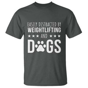 Easily Distracted By Weightlifting And Dogs T Shirt Funny Gym Gift TS12 Dark Heather Print Your Wear