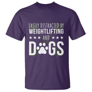 Easily Distracted By Weightlifting And Dogs T Shirt Funny Gym Gift TS12 Purple Print Your Wear