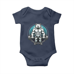 Funny Gym Workout Humor Baby Onesie Cute Weightlifting Bear Gift TS12 Navy Print Your Wear