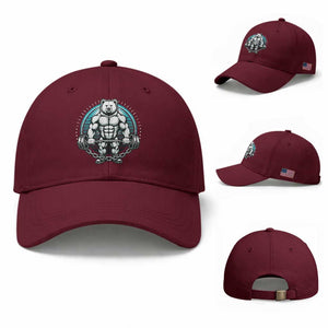 Funny Gym Workout Humor Baseball Cap Cute Weightlifting Bear Gift TS12 Baseball Cap Universal Fit Maroon Print Your Wear
