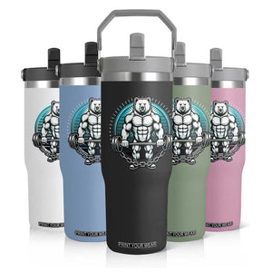 Funny Gym Workout Humor Flip Straw Tumbler Cute Weightlifting Bear Gift TS12 Print Your Wear