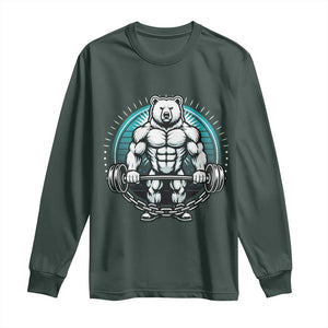 Funny Gym Workout Humor Long Sleeve Shirt Cute Weightlifting Bear Gift TS12 Dark Forest Green Print Your Wear