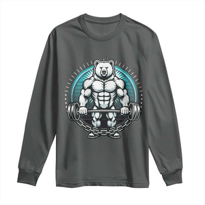 Funny Gym Workout Humor Long Sleeve Shirt Cute Weightlifting Bear Gift TS12 Dark Heather Print Your Wear