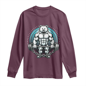 Funny Gym Workout Humor Long Sleeve Shirt Cute Weightlifting Bear Gift TS12 Maroon Print Your Wear