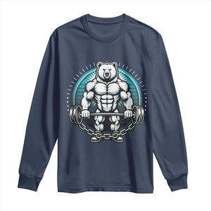 Funny Gym Workout Humor Long Sleeve Shirt Cute Weightlifting Bear Gift TS12 Navy Print Your Wear