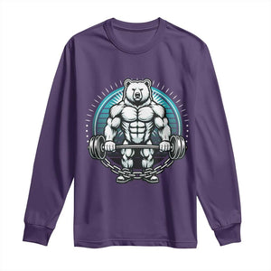 Funny Gym Workout Humor Long Sleeve Shirt Cute Weightlifting Bear Gift TS12 Purple Print Your Wear