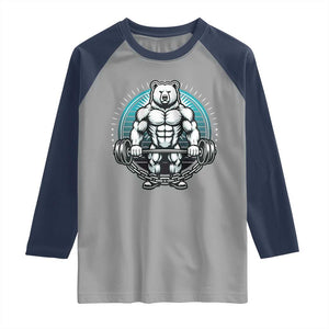 Funny Gym Workout Humor Raglan Shirt Cute Weightlifting Bear Gift TS12 Sport Gray Navy Print Your Wear