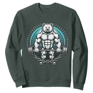 Funny Gym Workout Humor Sweatshirt Cute Weightlifting Bear Gift TS12 Dark Forest Green Print Your Wear