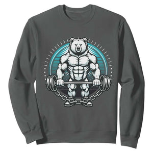 Funny Gym Workout Humor Sweatshirt Cute Weightlifting Bear Gift TS12 Dark Heather Print Your Wear