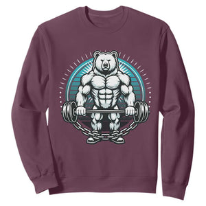 Funny Gym Workout Humor Sweatshirt Cute Weightlifting Bear Gift TS12 Maroon Print Your Wear