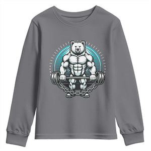 Funny Gym Workout Humor Youth Sweatshirt Cute Weightlifting Bear Gift TS12 Charcoal Print Your Wear