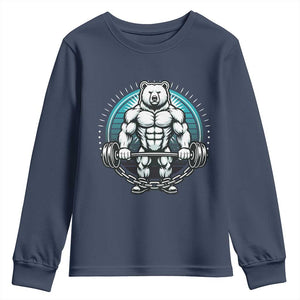 Funny Gym Workout Humor Youth Sweatshirt Cute Weightlifting Bear Gift TS12 Navy Print Your Wear