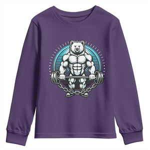 Funny Gym Workout Humor Youth Sweatshirt Cute Weightlifting Bear Gift TS12 Purple Print Your Wear