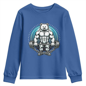 Funny Gym Workout Humor Youth Sweatshirt Cute Weightlifting Bear Gift TS12 Royal Blue Print Your Wear