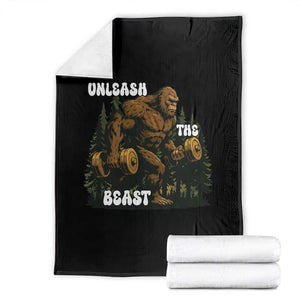 Unleash The Beast Throw Blanket Funny Bigfoot Fitness Workout Gift TS12 Black Print Your Wear