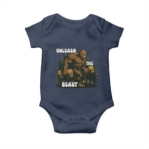 Unleash The Beast Baby Onesie Funny Bigfoot Fitness Workout Gift TS12 Navy Print Your Wear