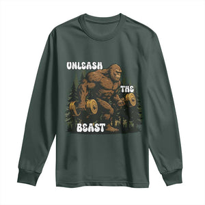 Unleash The Beast Long Sleeve Shirt Funny Bigfoot Fitness Workout Gift TS12 Dark Forest Green Print Your Wear