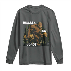 Unleash The Beast Long Sleeve Shirt Funny Bigfoot Fitness Workout Gift TS12 Dark Heather Print Your Wear