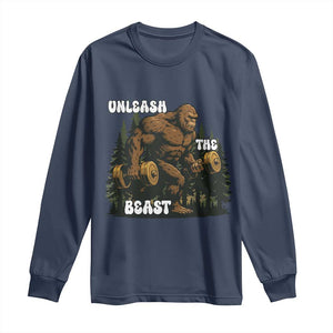 Unleash The Beast Long Sleeve Shirt Funny Bigfoot Fitness Workout Gift TS12 Navy Print Your Wear