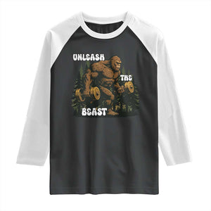 Unleash The Beast Raglan Shirt Funny Bigfoot Fitness Workout Gift TS12 Black White Print Your Wear