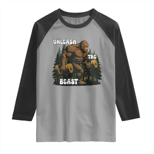 Unleash The Beast Raglan Shirt Funny Bigfoot Fitness Workout Gift TS12 Sport Gray Black Print Your Wear