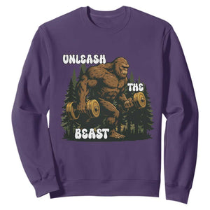 Unleash The Beast Sweatshirt Funny Bigfoot Fitness Workout Gift TS12 Purple Print Your Wear