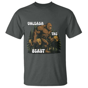Unleash The Beast T Shirt Funny Bigfoot Fitness Workout Gift TS12 Dark Heather Print Your Wear