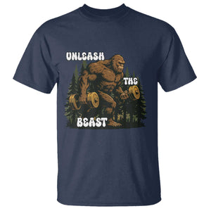 Unleash The Beast T Shirt Funny Bigfoot Fitness Workout Gift TS12 Navy Print Your Wear