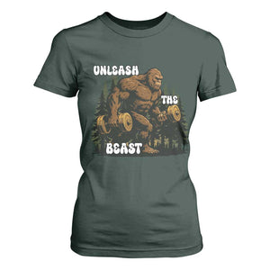 Unleash The Beast T Shirt For Women Funny Bigfoot Fitness Workout Gift TS12 Dark Forest Green Print Your Wear